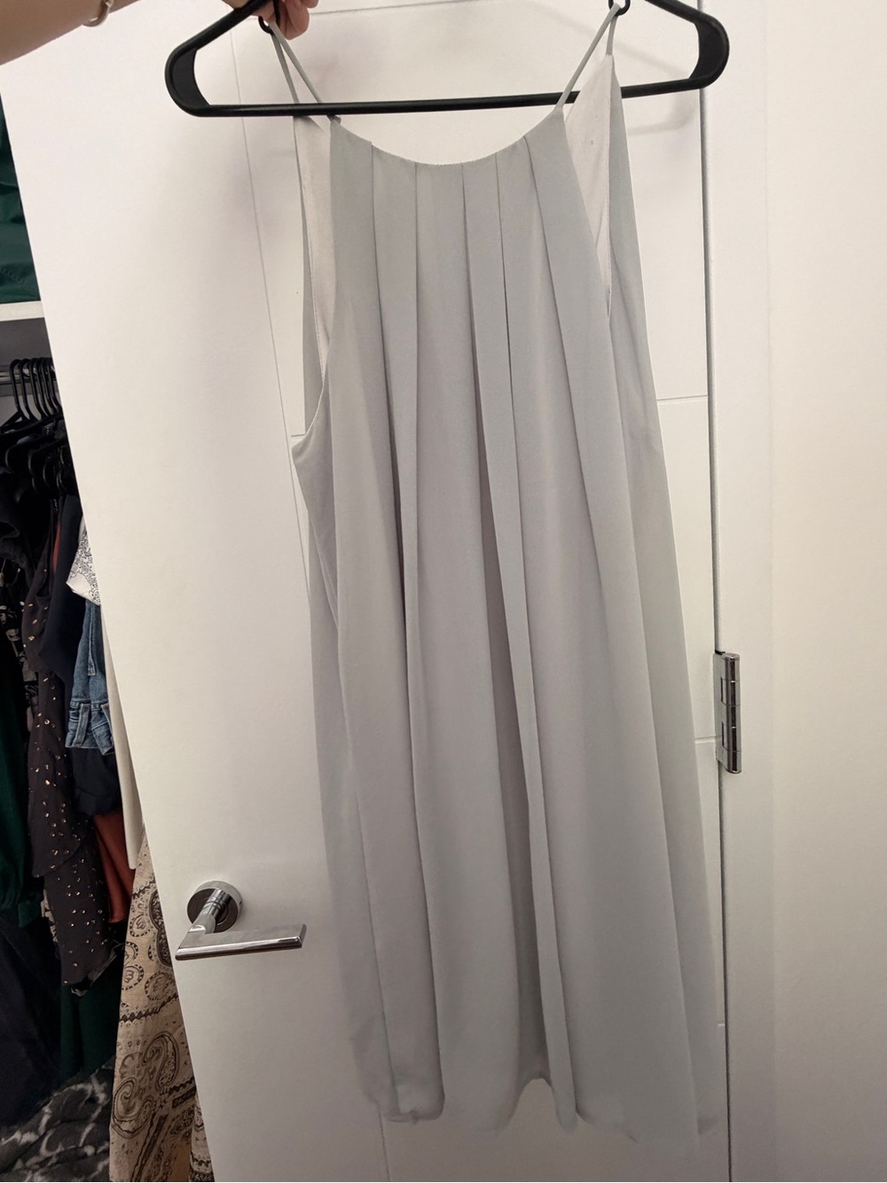 Light Gray Pleated Spaghetti-Strap Dress